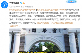 25所高校知網采購費達3000萬 清華大學2022年采購金為188萬